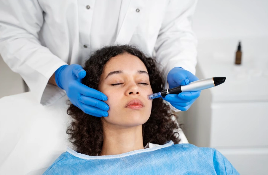 Client getting a hydrafacial treatment and learning the hydrafacial cost in Dallas at Glow Up Studio