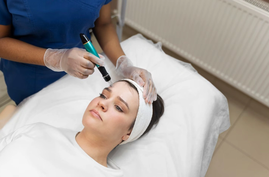 Client receiving an advanced facial device treatment at Glow Up Studio in Dallas