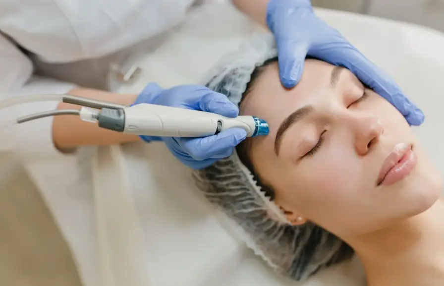 Client receiving a microdermabrasion facial at a skin spa, showing how microdermabrasion vs microneedling vs dermaplaning results differ